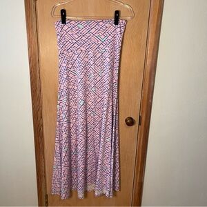 LuLaRoe Pink Geo Print Maxi Skirt with Mint Accents